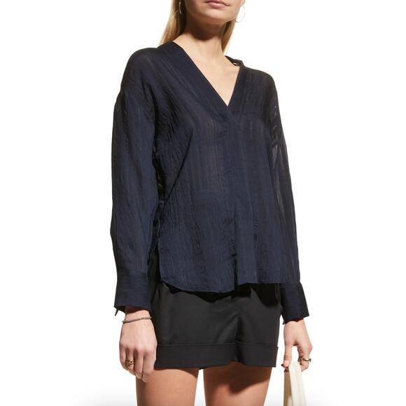 Vince Drapey Stripe V-Neck Blouse XS - Picture 1 of 9
